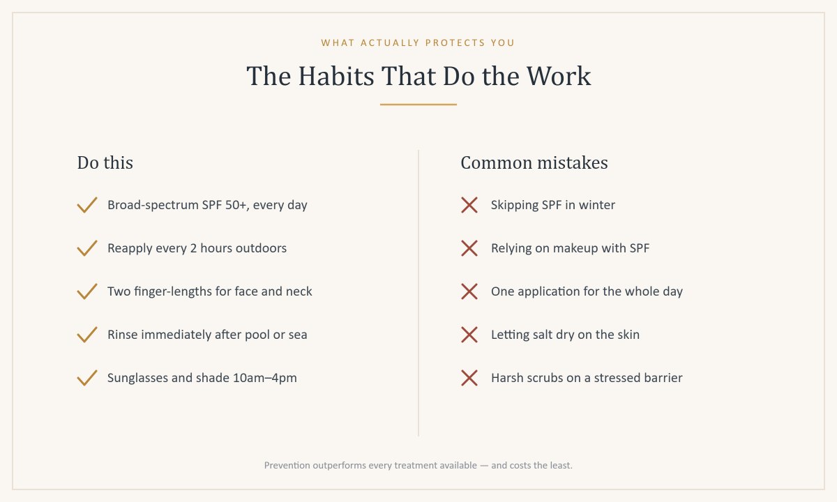 Checklist of daily sun and water protection habits for Dubai against the most common mistakes