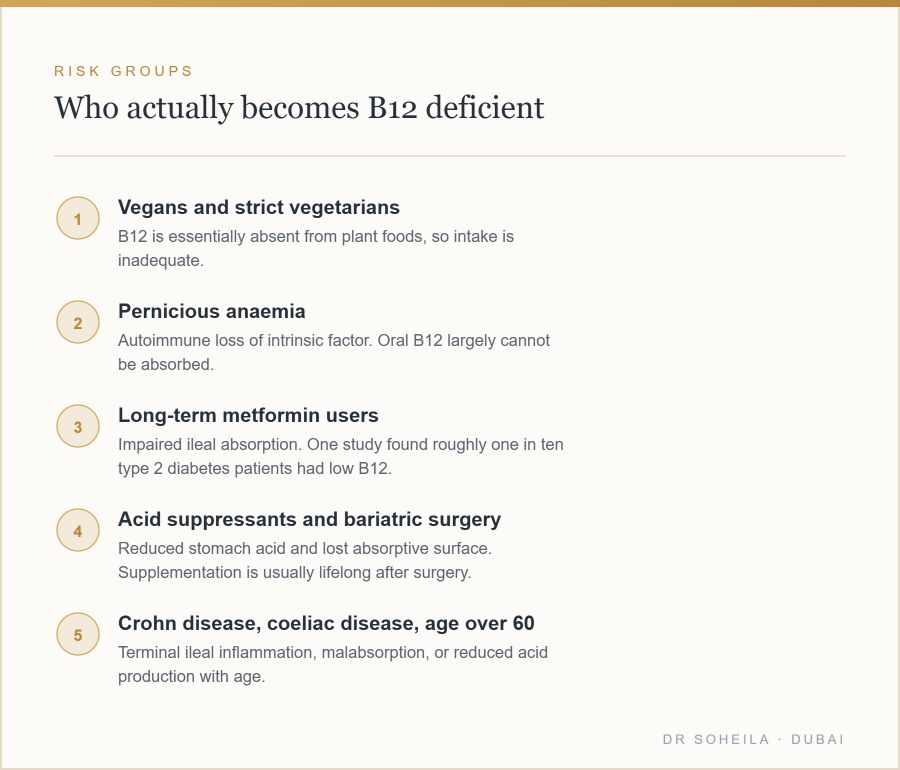Groups at genuine risk of vitamin B12 deficiency