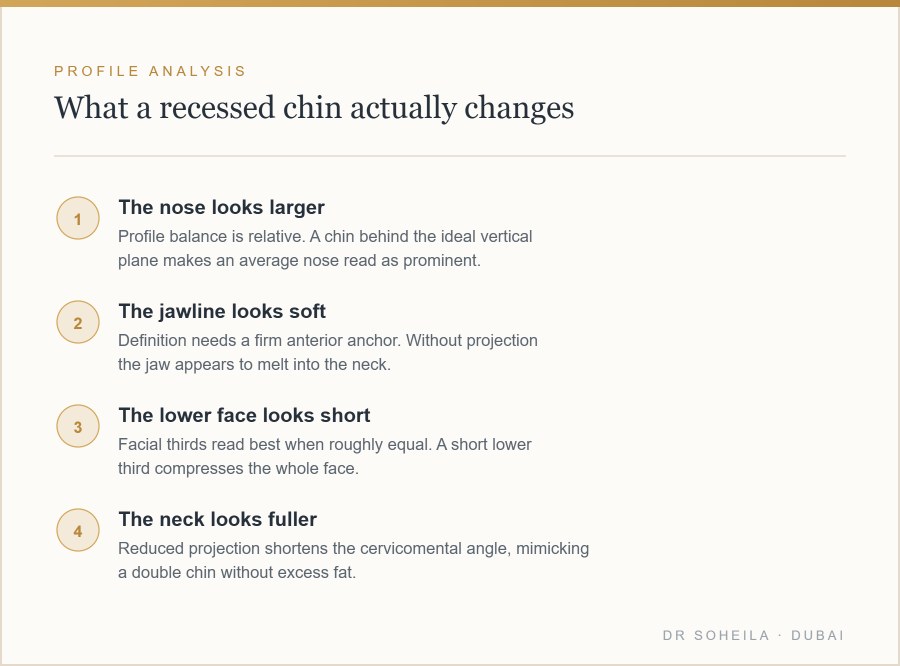 Four profile changes caused by a recessed chin