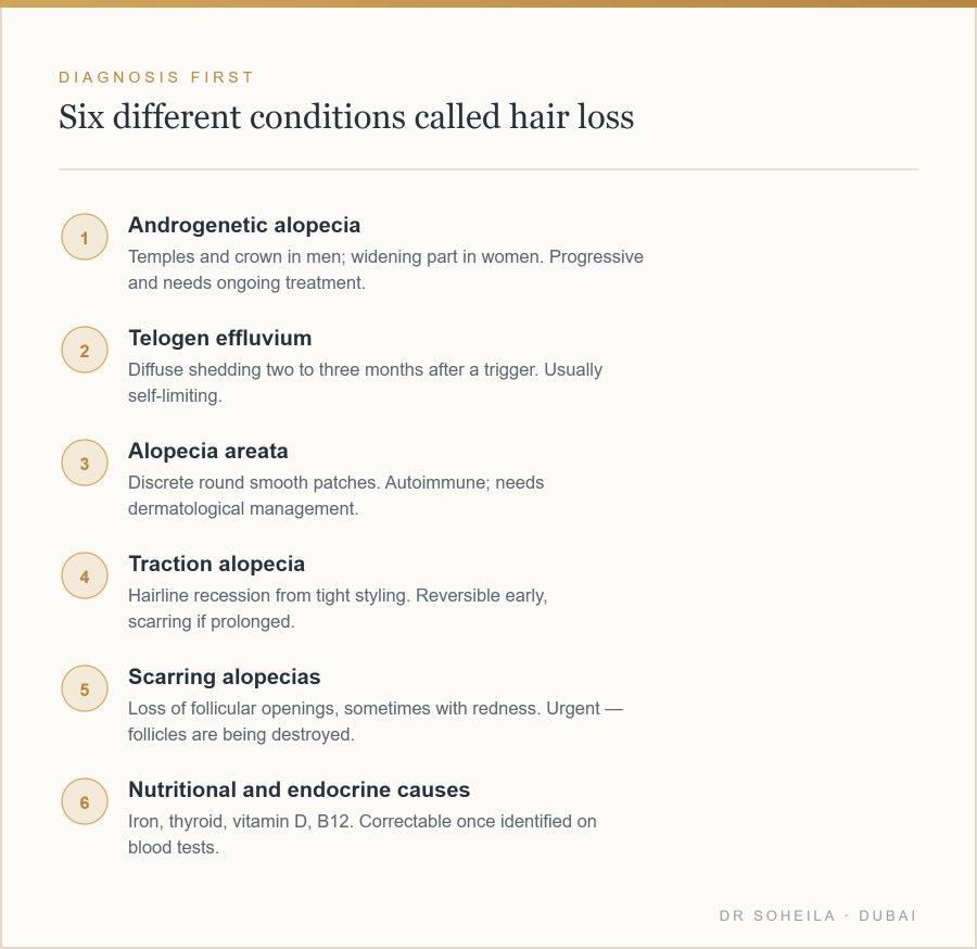Six distinct conditions that present as hair loss