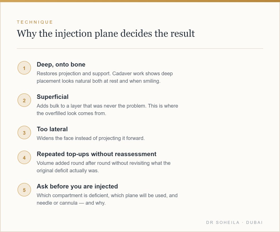 Why injection plane determines whether cheek filler looks natural