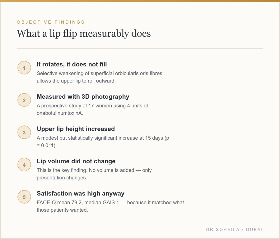 What objective measurement showed about the botox lip flip