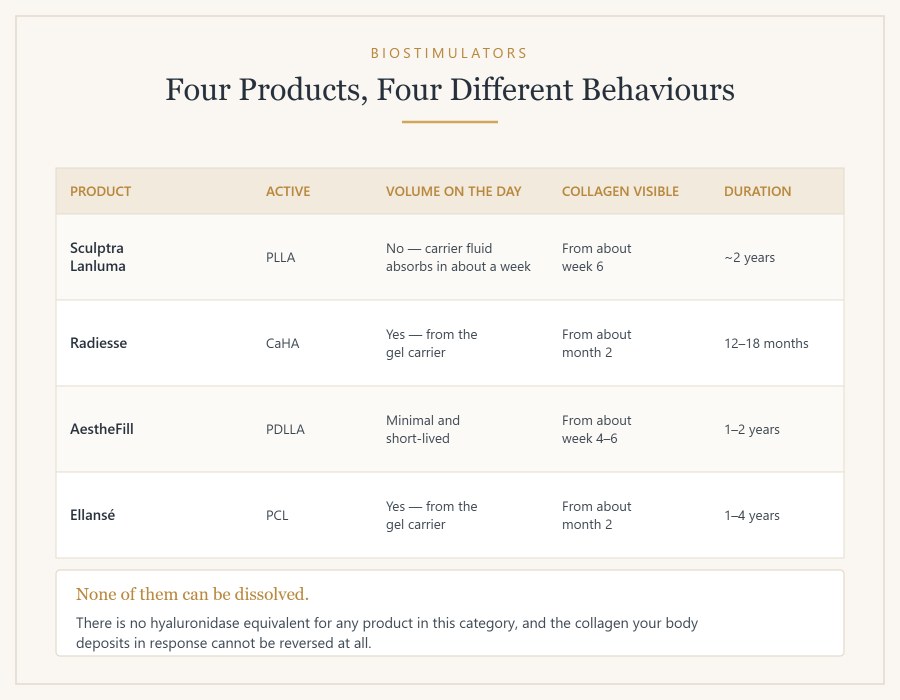 How the four main collagen biostimulators differ in mechanism, onset and duration