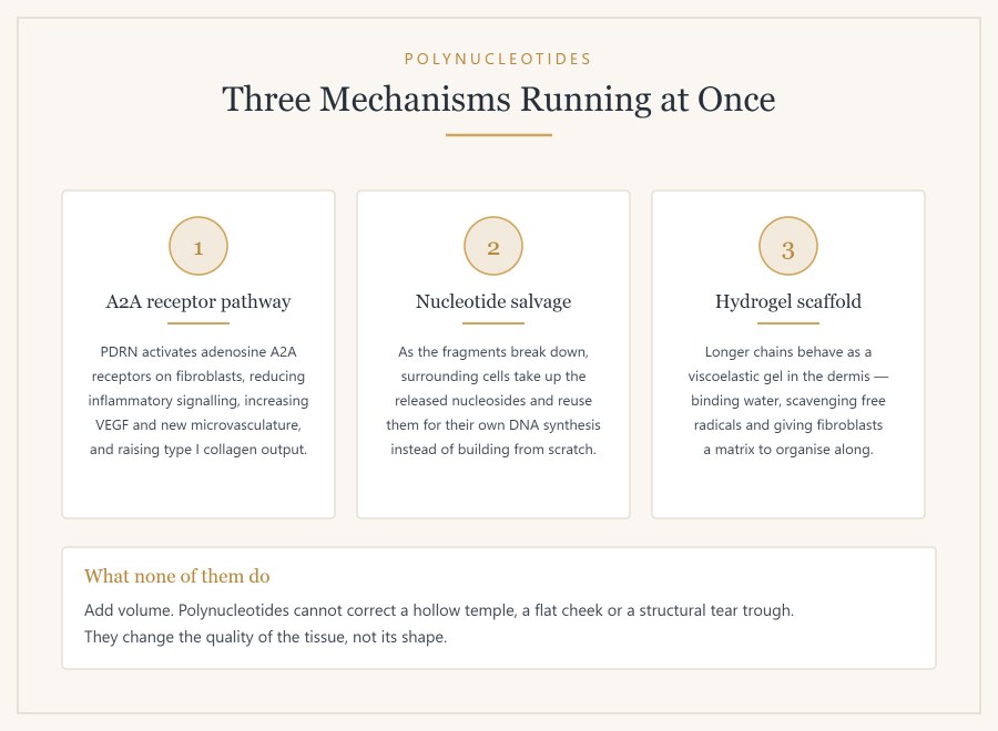 The three mechanisms of polynucleotide injectables in the dermis