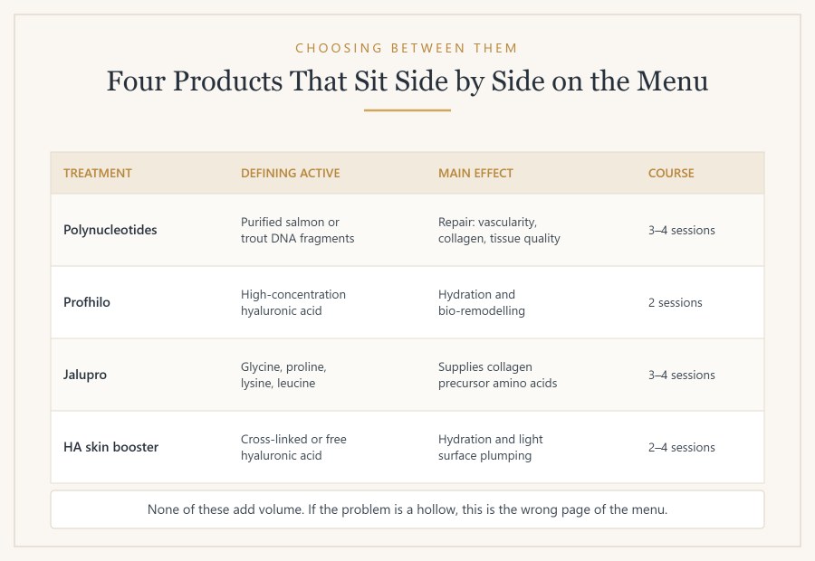 Polynucleotides compared with Profhilo, Jalupro and hyaluronic acid skin boosters