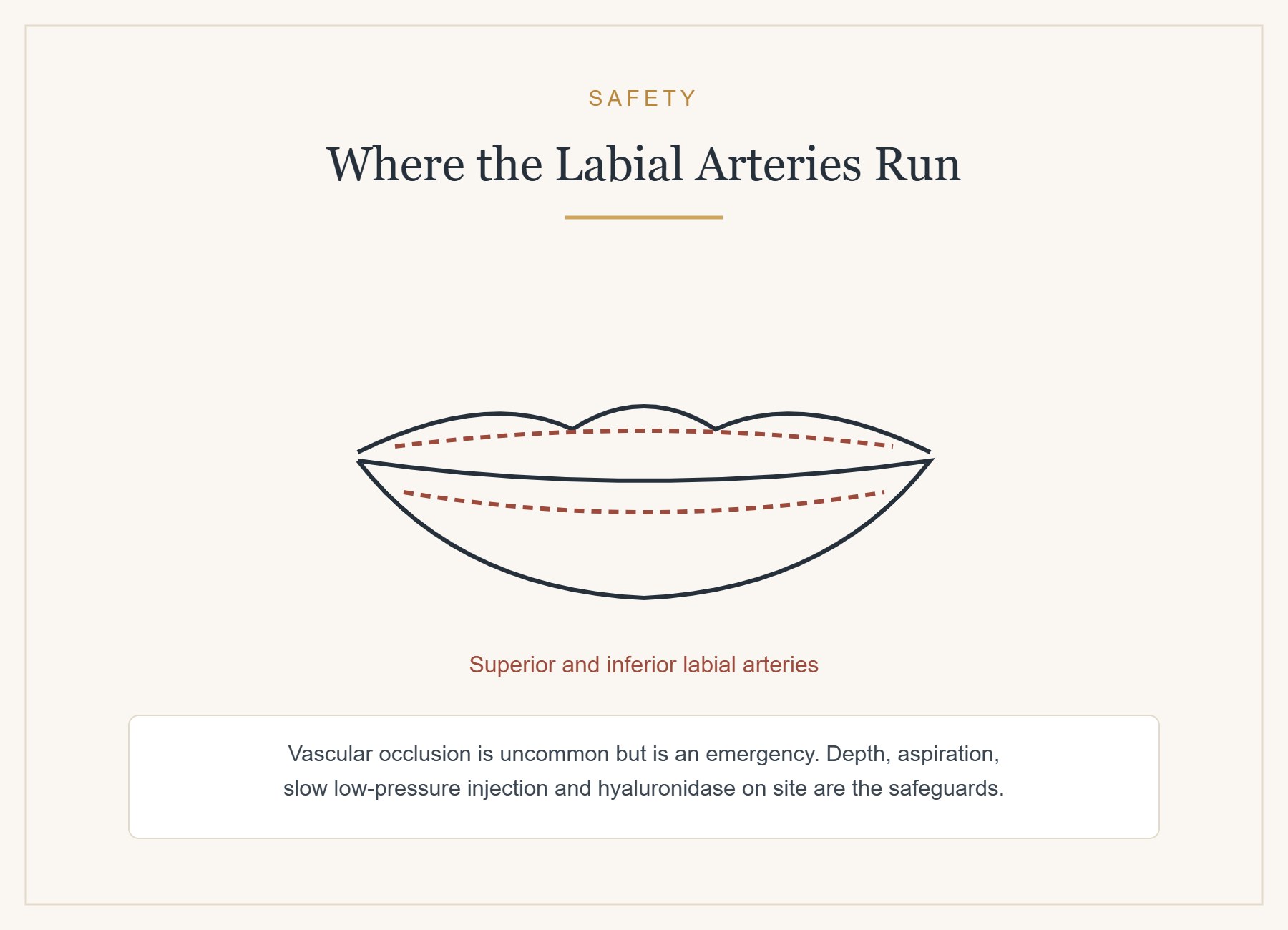The superior and inferior labial arteries, and why injection depth matters