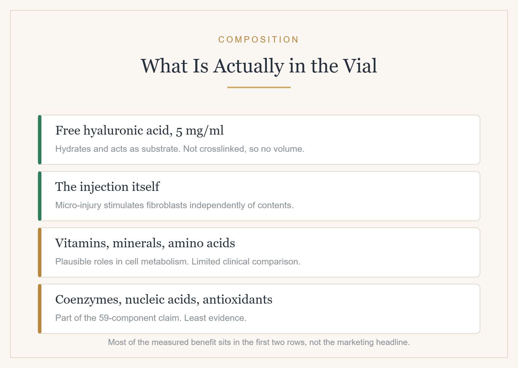 What NCTF 135HA contains beyond hyaluronic acid