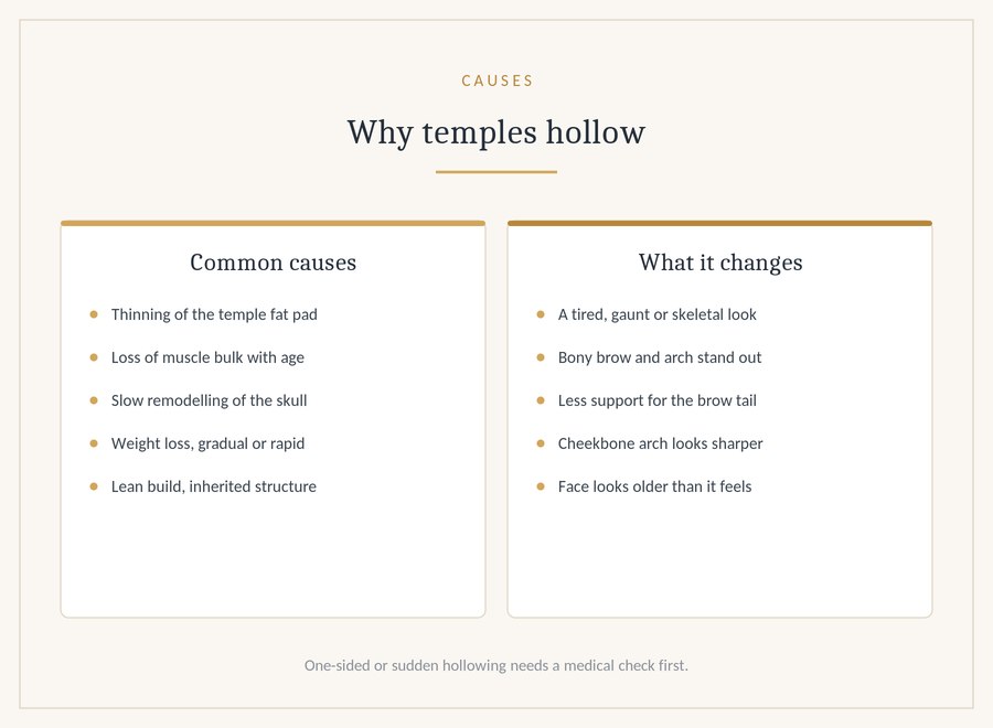 Causes of hollow temples and the changes they cause in the face